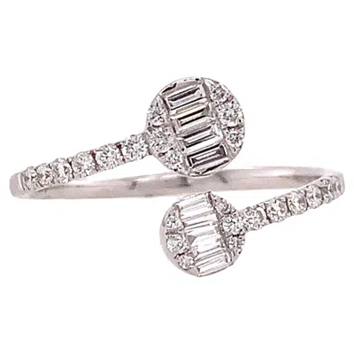 Pre-owned Ruchi New York Ruchi Baguette Diamond White Gold Dainty Bypass Ring