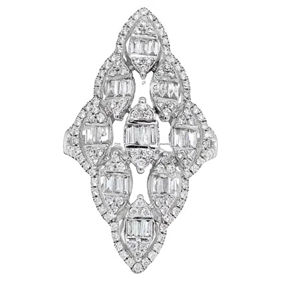 Pre-owned Ruchi New York Ruchi Baguette Diamond White Gold Marquise Shape Cocktail Ring
