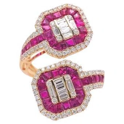 Pre-owned Ruchi New York Ruchi Baguette Ruby And Diamond Yellow Gold Art Deco Bypass Ring
