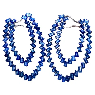 Pre-owned Ruchi New York Ruchi Baguette-cut Blue Sapphire White Gold Clip-on Earrings