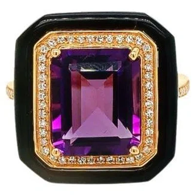 Pre-owned Ruchi New York Ruchi Black Agate, Amethyst And Diamond Rose Gold Cocktail Ring In Red