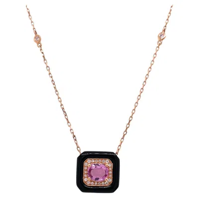 Pre-owned Ruchi New York Ruchi Black Agate, Pink Sapphire And Diamond Rose Gold Pendant Necklace In Red