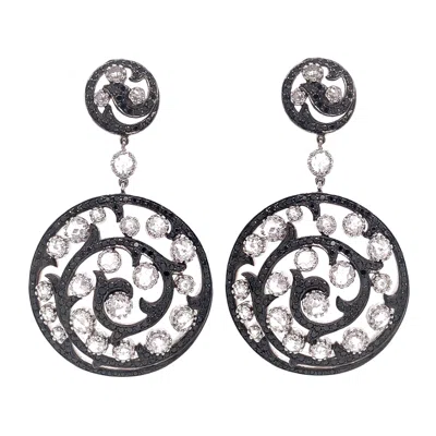 Pre-owned Ruchi New York Ruchi Black And White Diamond White Gold Dangle Earrings
