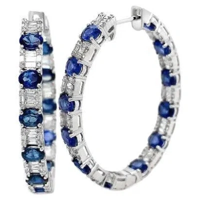Pre-owned Ruchi New York Ruchi Blue Sapphire And Diamond Cluster White Gold Hoop Earrings