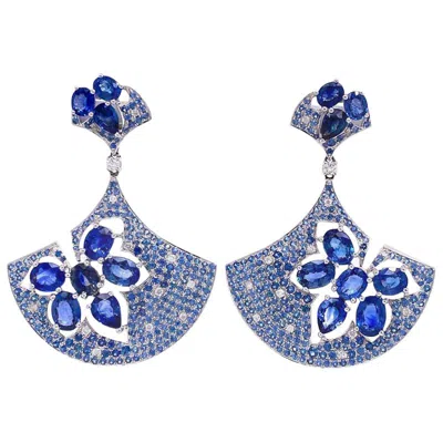 Pre-owned Ruchi New York Ruchi Blue Sapphire And Diamond White Gold Fan Drop Earrings