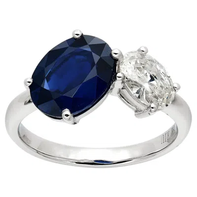 Pre-owned Ruchi New York Ruchi Blue Sapphire And Diamond White Gold Toi Et Moi Engagement Ring