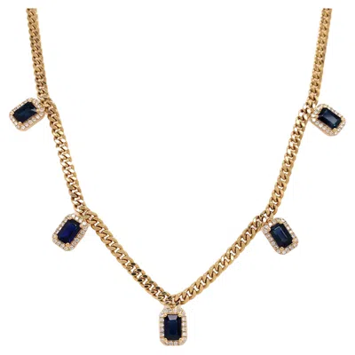 Pre-owned Ruchi New York Ruchi Blue Sapphire And Diamond Yellow Gold Cuban-link Chain Necklace