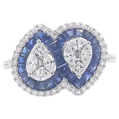Pre-owned Ruchi New York Ruchi Blue Sapphire And Mixed-shape Diamond White Gold Ring