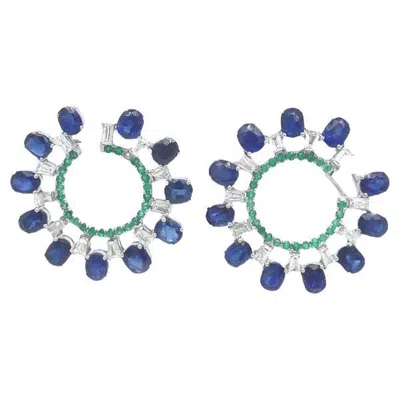 Pre-owned Ruchi New York Ruchi Blue Sapphire, Emerald & Diamond White Gold Earrings