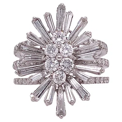 Pre-owned Ruchi New York Ruchi Brilliant And Baguette Diamond White Gold Cocktail Ring