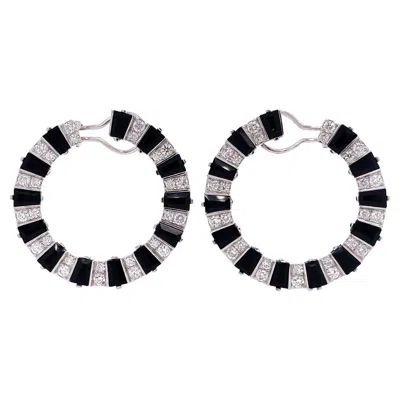 Pre-owned Ruchi New York Ruchi Brilliant Diamond And Black Agate C-shape Earrings