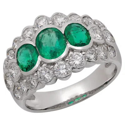 Pre-owned Ruchi New York Ruchi Colombian Emerald And Brilliant Diamond White Gold Ring