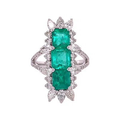 Pre-owned Ruchi New York Ruchi Colombian Emerald & Diamond White Gold Elongated Cocktail Ring