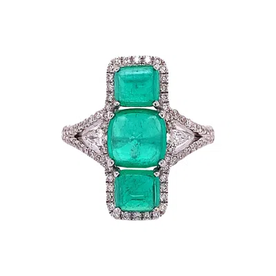 Pre-owned Ruchi New York Ruchi Colombian Emerald & Diamond White Gold Elongated Ring