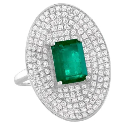 Pre-owned Ruchi New York Ruchi Colombian Emerald And Pavé Diamond White Gold Ring
