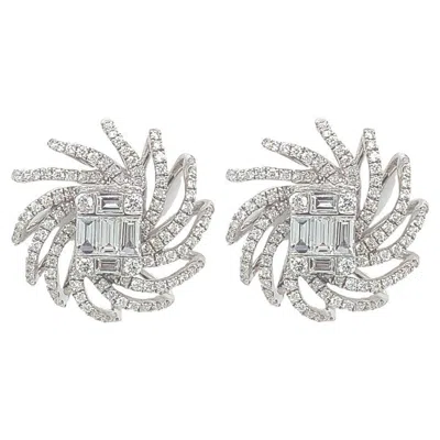 Pre-owned Ruchi New York Ruchi Diamond Illusion White Gold Spiral Stud Earrings