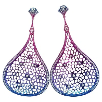 Pre-owned Ruchi New York Ruchi Diamond Multi-colored Rhodium Dangle Earring
