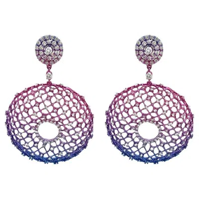 Pre-owned Ruchi New York Ruchi Diamond Multi-colored Tinted Rhodium Chandelier Earrings