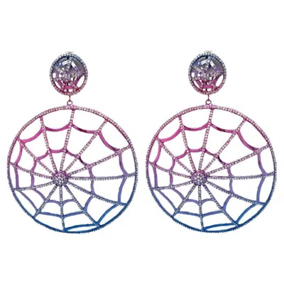 Pre-owned Ruchi New York Ruchi Diamond Pavé Multi-colored Rhodium Web Chandelier Earrings