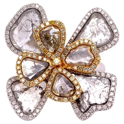 Pre-owned Ruchi New York Ruchi Diamond Slice And Brilliant-cut Pavé Two-tone Gold Cocktail Flower Ring In Multi
