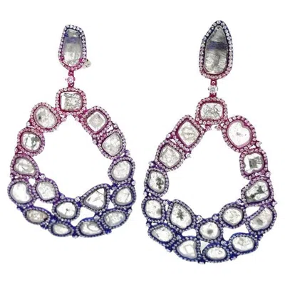 Pre-owned Ruchi New York Ruchi Diamond Slice And Pavé Multi-colored Rhodium Dangle Earrings
