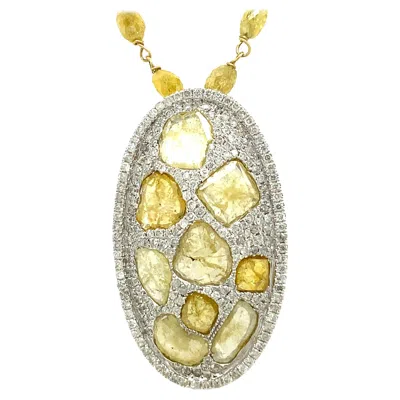 Pre-owned Ruchi New York Ruchi Diamond Slice Pendant And Fancy Yellow Diamond Beaded Necklace