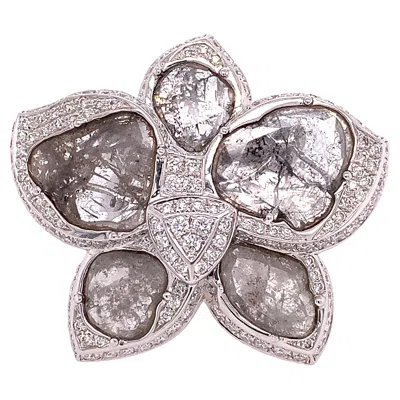 Pre-owned Ruchi New York Ruchi Diamond Slices With Pavé White Gold Flower Cocktail Ring
