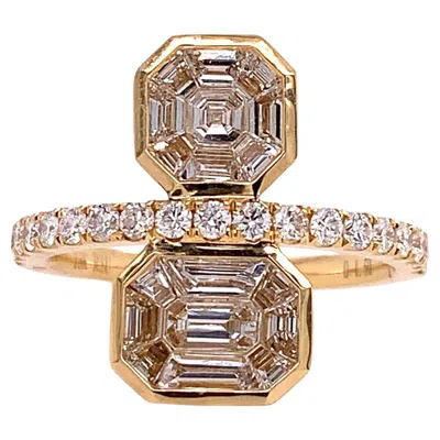 Pre-owned Ruchi New York Ruchi Emerald And Asher-cut Diamond Illusion Yellow Gold Ring
