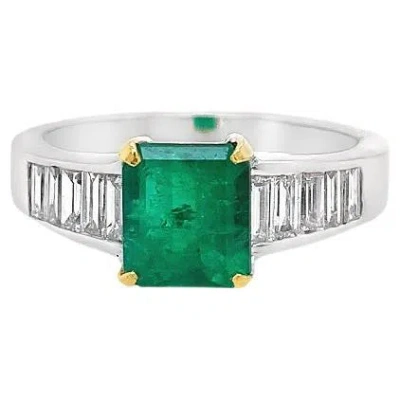 Pre-owned Ruchi New York Ruchi Emerald And Diamond Two-tone Gold Cocktail Ring In Green
