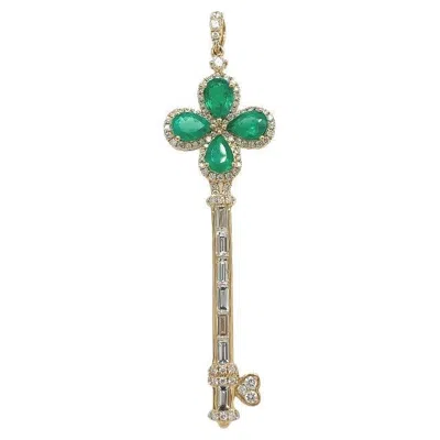Pre-owned Ruchi New York Ruchi Emerald And Diamond Yellow Gold Key-shaped Pendant