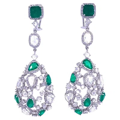 Pre-owned Ruchi New York Ruchi Emerald And Rose-cut Diamond White Gold Chandelier Earrings