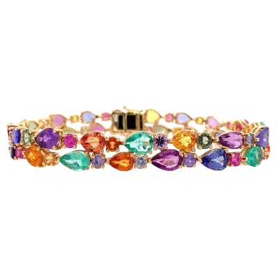 Pre-owned Ruchi New York Ruchi Emerald, Ruby, Tourmaline And Multi-colored Sapphire Yellow Gold Bracelet