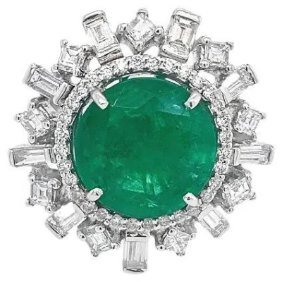 Pre-owned Ruchi New York Ruchi Emerald With Mixed-shape Diamond White Gold Cocktail Ring