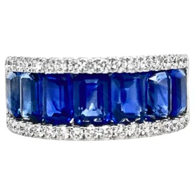 Pre-owned Ruchi New York Ruchi Emerald-cut Blue Sapphire With Brilliant Diamond White Gold Cocktail Ring