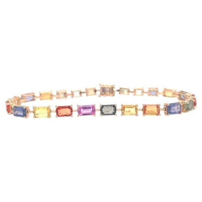 Pre-owned Ruchi New York Ruchi Emerald-cut Multi-colored Sapphire Yellow Gold Link Bracelet