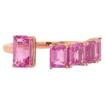 Pre-owned Ruchi New York Ruchi Emerald-cut Pink Sapphire Rose Gold Open Ring In Red