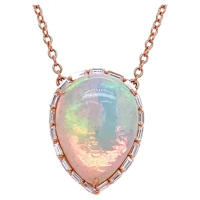 Pre-owned Ruchi New York Ruchi Ethiopian Opal And Baguette Diamond Rose Gold Pendant Necklace In Red
