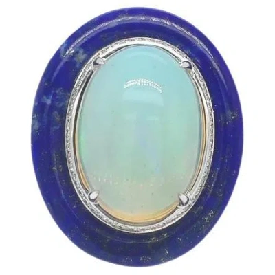 Pre-owned Ruchi New York Ruchi Ethiopian Opal & Lapis With Diamond Trim White Gold Cocktail Ring