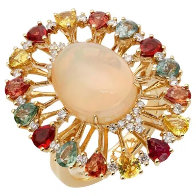 Pre-owned Ruchi New York Ruchi Ethiopian Opal, Multi-color Sapphire & Diamond Yellow Gold Cocktail Ring