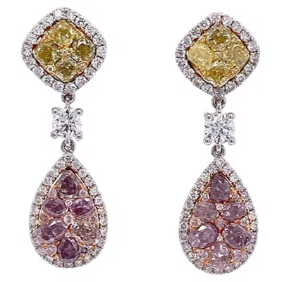 Pre-owned Ruchi New York Ruchi Fancy Pink, Yellow, And White Diamond White Gold Drop Earrings
