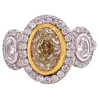 Pre-owned Ruchi New York Ruchi Fancy Yellow And White Diamond Two-tone Gold Solitaire Ring