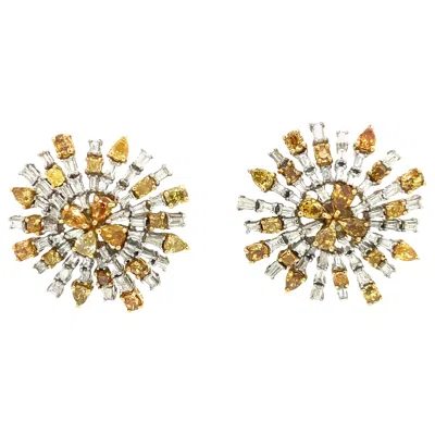 Pre-owned Ruchi New York Ruchi Fancy Yellow And White Diamond White Gold Statement Studs
