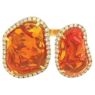 Pre-owned Ruchi New York Ruchi Fire Opal And Brilliant Diamond Yellow Gold Open Ring