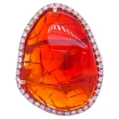 Pre-owned Ruchi New York Ruchi Fire Opal With Diamond Rose Gold Prong Cocktail Ring In Red