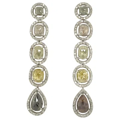 Pre-owned Ruchi New York Ruchi Gradient Icy Diamonds & Pavé Diamonds Linear Dangle Post Earrings In Multi