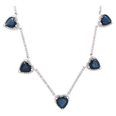 Pre-owned Ruchi New York Ruchi Heart-shaped Blue Sapphire With Brilliant Diamonds White Gold Necklace