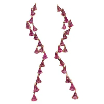 Pre-owned Ruchi New York Ruchi Kite-shaped Pink Tourmaline Rose Gold Earrings In Red