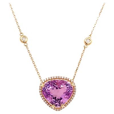 Pre-owned Ruchi New York Ruchi Kunzite With Diamond Accent Yellow Gold Pendant Necklace