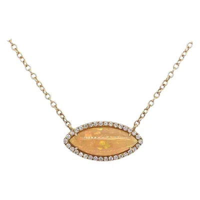 Pre-owned Ruchi New York Ruchi Marquise Ethiopian Opal Cabochon With Diamond Yellow Gold Pendant Necklace