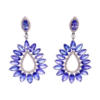 Pre-owned Ruchi New York Ruchi Marquise Tanzanite & Brilliant Diamond White Gold Dangle Earrings